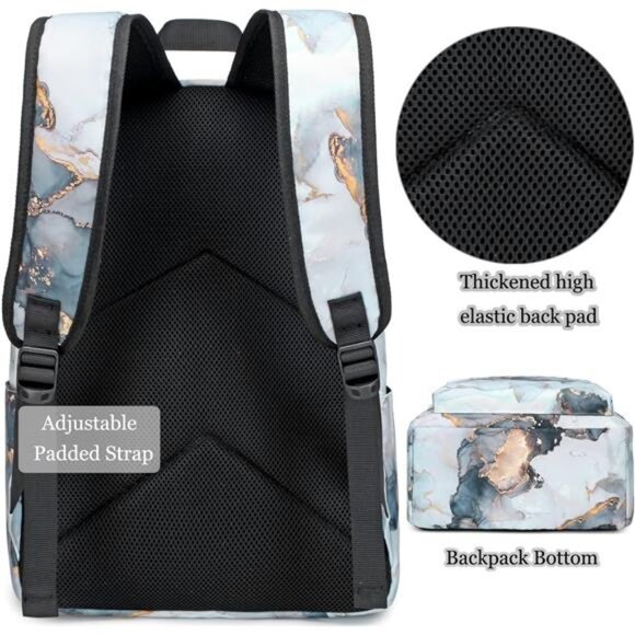 Backpacks for Girls, Marble Girls Backpack with Lunch Box Kids School - Picture 6 of 8